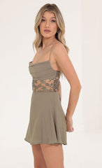 Embroidered Cutout Dress in Taupe