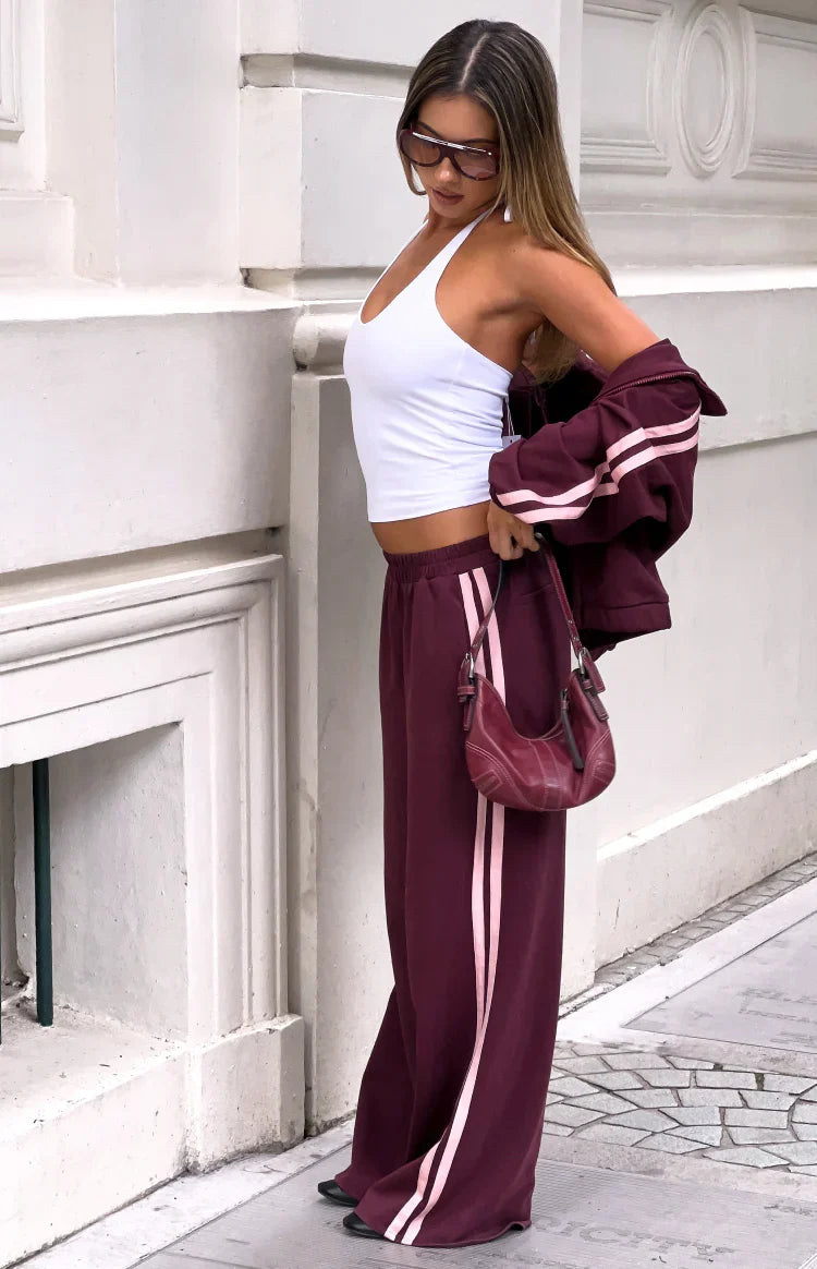 Kosie Burgundy and Pink Stripe Track Pants