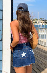 Siletto Star Blue Denim Low Rise Mini Skirt