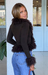 Violetta Chocolate Fur Trim Knit Cardigan
