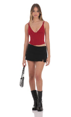 Corset V-Neck Top in Red