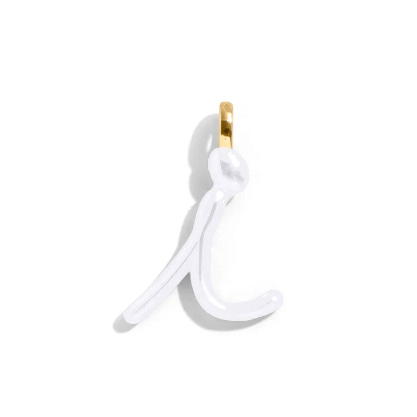 Custom Pure White Enamel Script Letter Charm - I