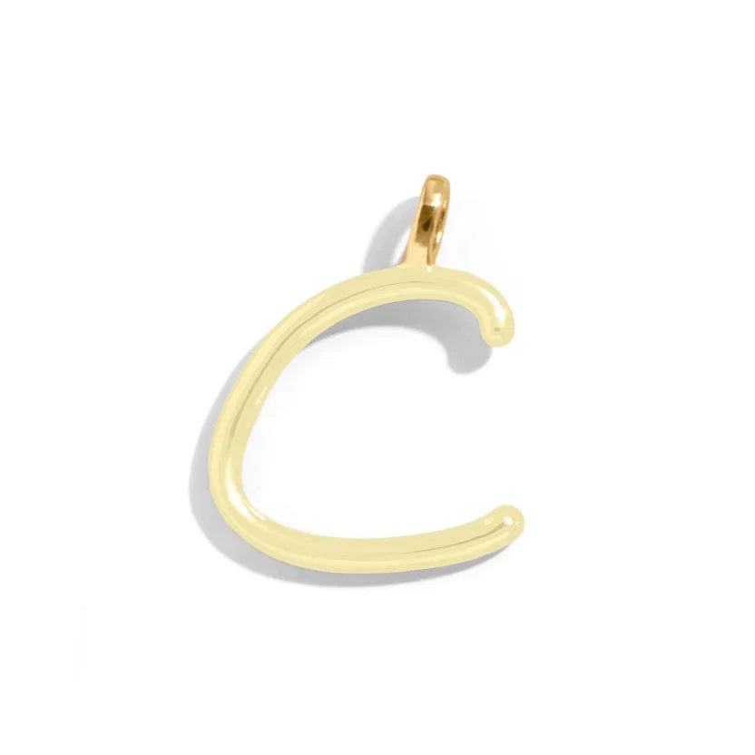 Custom Butter Yellow Enamel Script Letter Charm - C