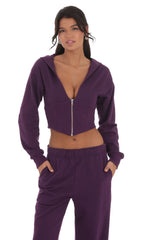Cropped Pointed Hoodie in Purple