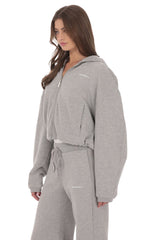 Cropped Fleece Zip-Up Hoodie in Grey