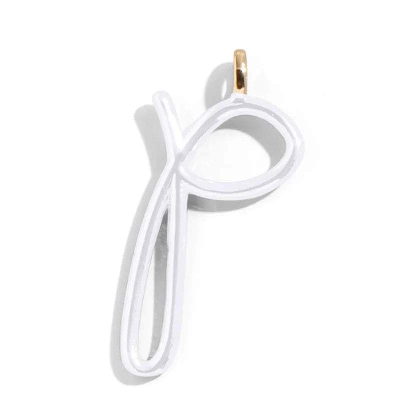 Custom Pure White Enamel Script Letter Charm - P