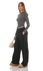 Pleated Straight Pants in Black