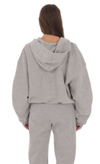 Cropped Fleece Zip-Up Hoodie in Grey