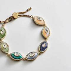 Bright Eye Semi-Precious Bracelet - Gold/Blue