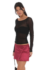 Satin Side Slit Mini Skort in Maroon