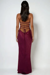 Davlat Halter Neck Sequin Satin Maxi Dress In Purple