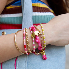 Brighten Up Enamel Beaded Bracelet - Pink Lemonade