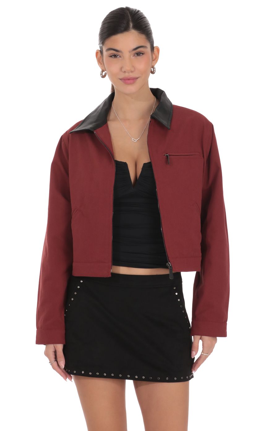 Two-Toned Collar Jacket in Burgundy